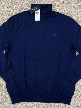 Polo Ralph Lauren Men's 100% Washable Wool Turtleneck Sweater Navy Size XL (New)